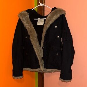 Vintage Kids Black Jacket with Faux Fur Trim